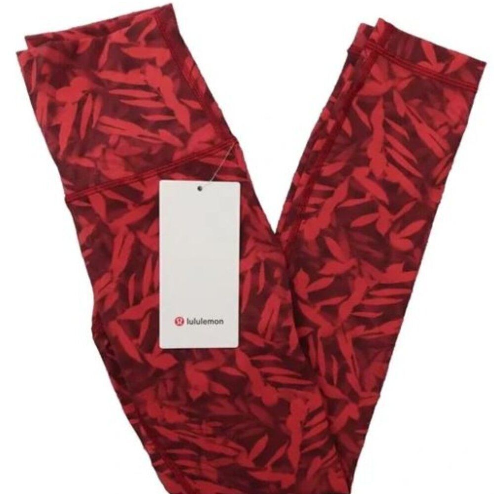 NWT lululemon Wunder Train HR Tight 25" Spray Leaf Red